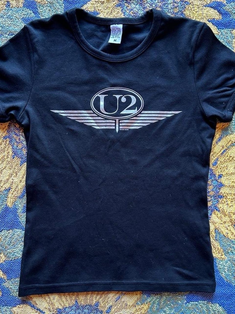 Vintage U2 band tee with white U2 logo with wings